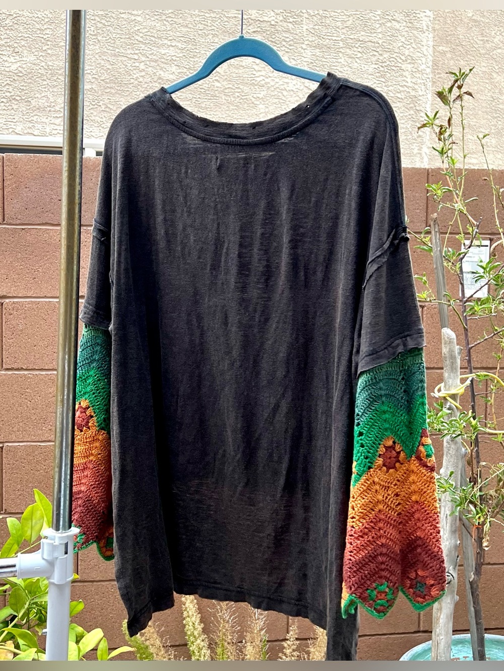 We the Free People So Edgy Tee Oversized Slouchy Crochet Sleeve XS Small RARE - Picture 8 of 14